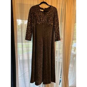 Vintage 1960s Lee Jordan Black & Gold Sequin Cocktail Dress | Size 14
